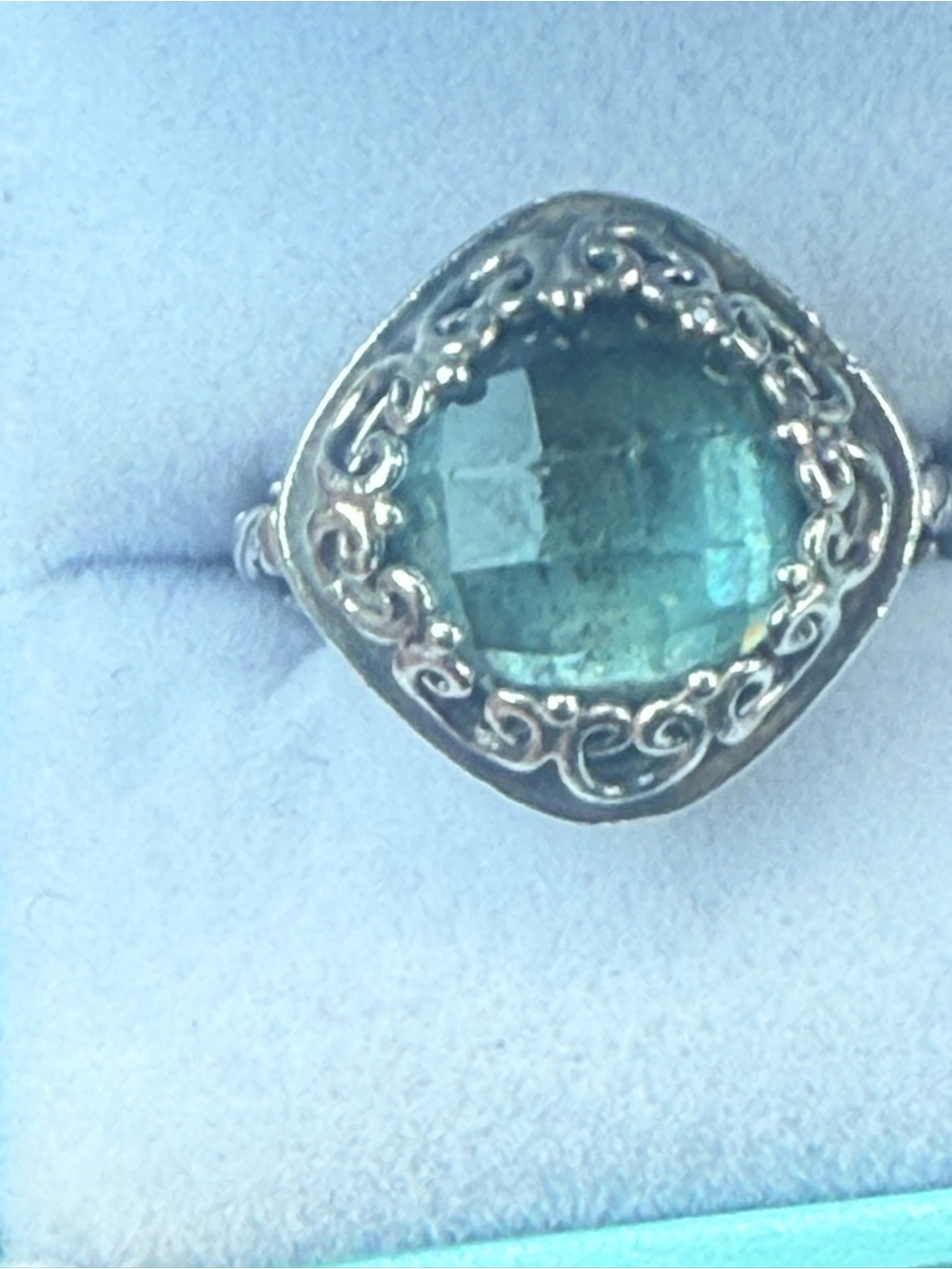 Sterling Silver Blue-Green Faceted Gemstone Ring Lori Donn